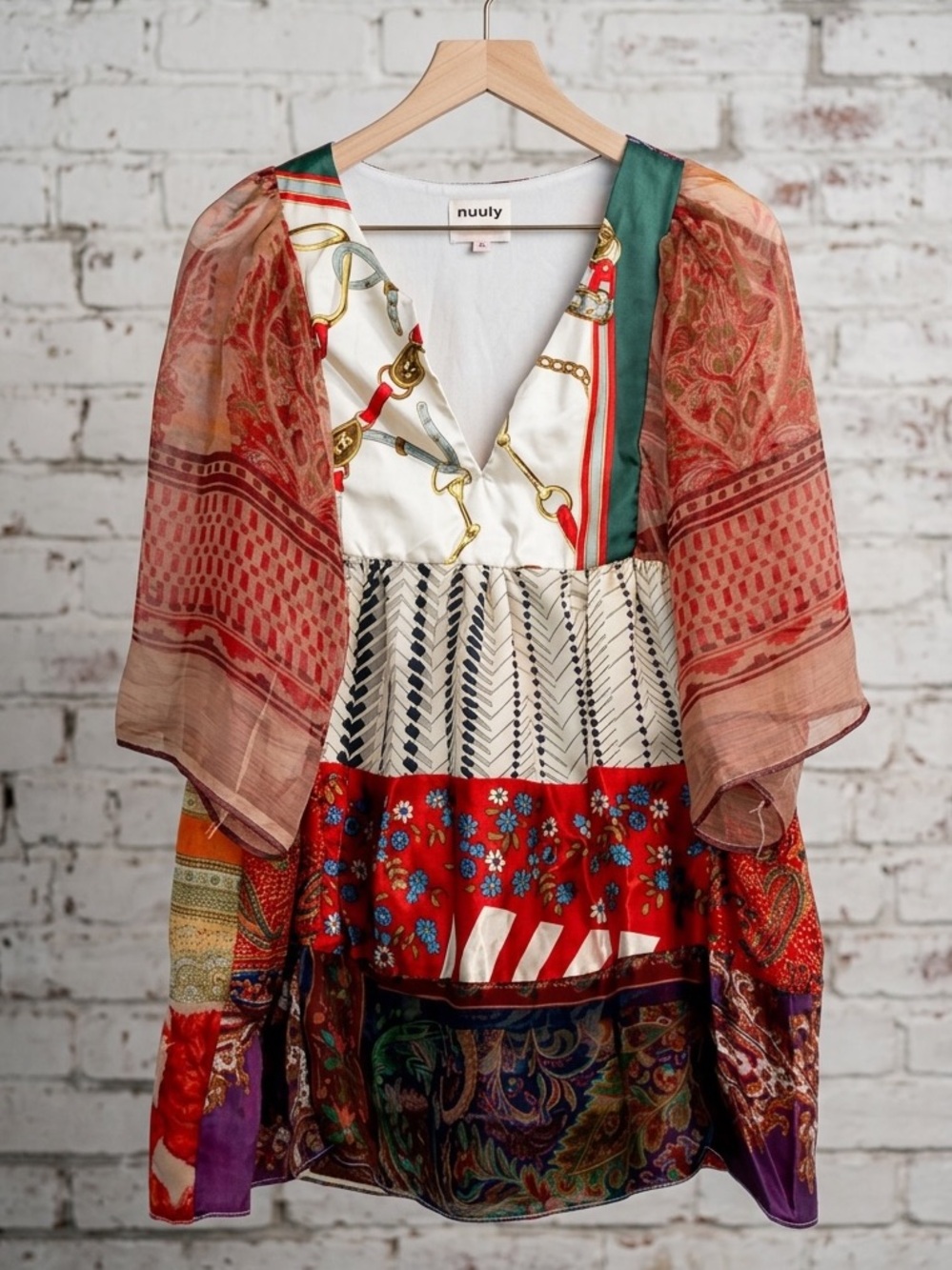 ONE OF A KIND Hand Crafted Multicolor Patchwork Mini Dress XS (runs large)